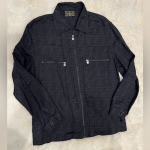 Fendi Vintage Zucca FF Monogram Zip Shirt Jacket Black Women’s